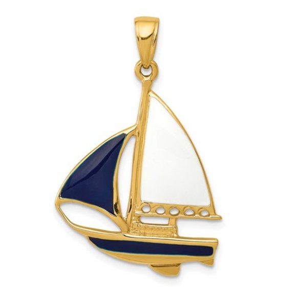 14k Sailboat with Blue and White Enamel Pendant